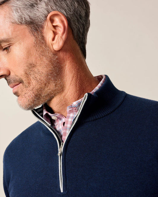 Desmond Plaited Cotton Blend 1/4 Zip Sweater | Midnight