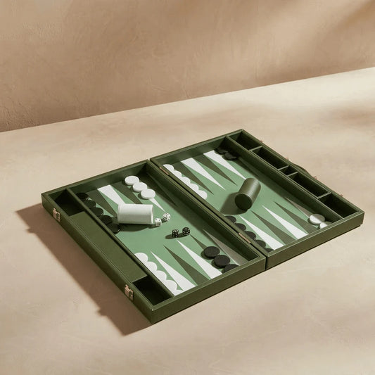 Leather Travel Backgammon Set Green