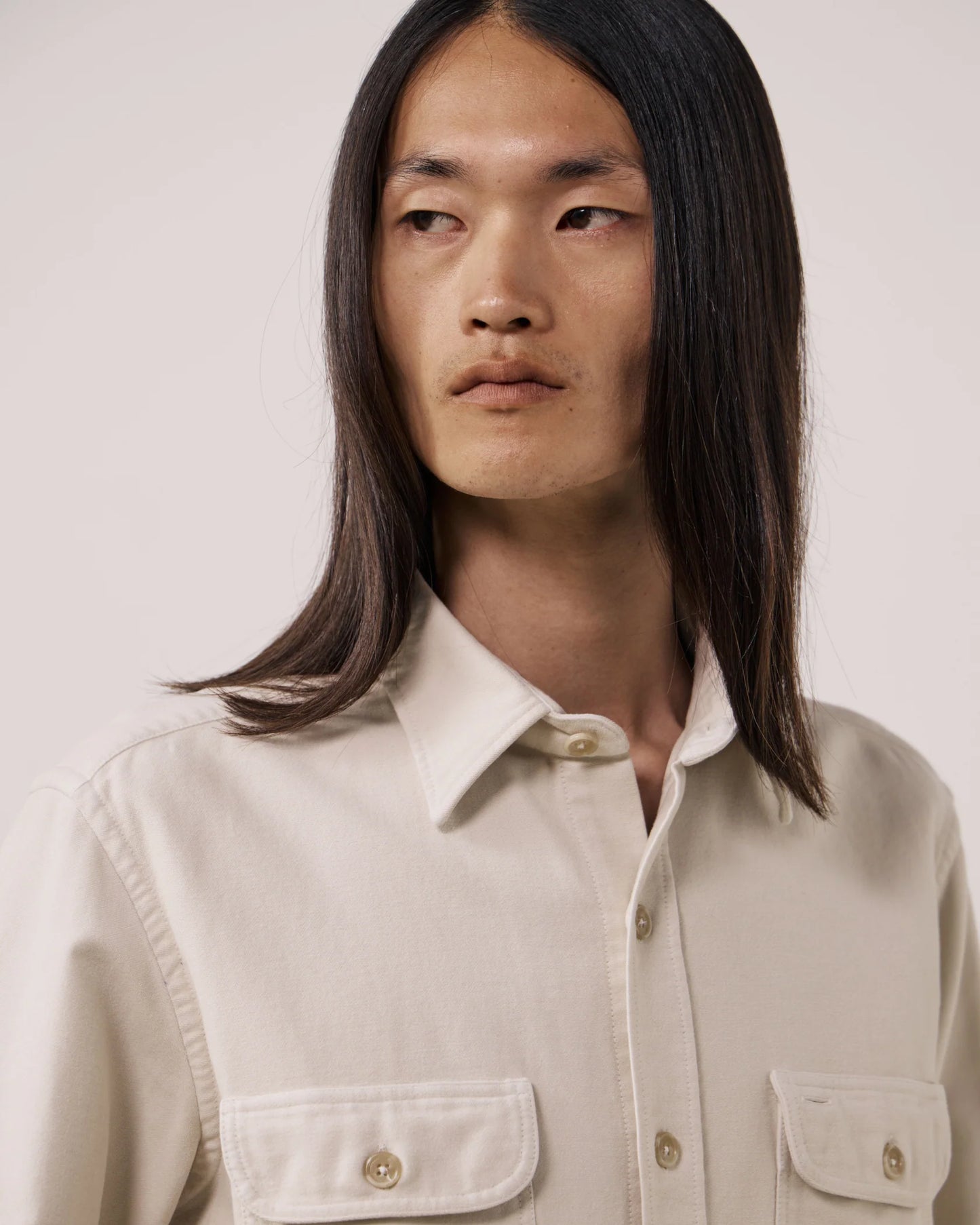 Paco Ecru Cotton Flannel Shirt | Stone
