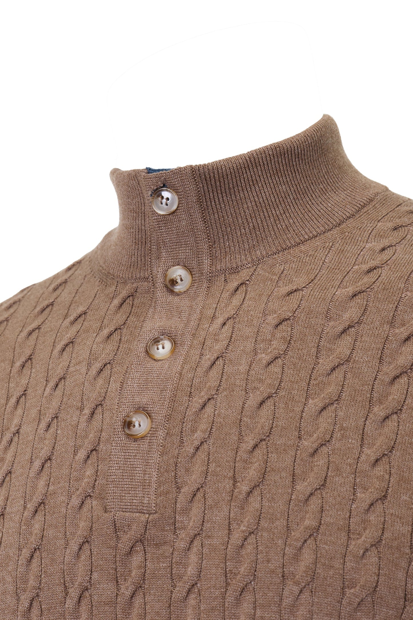 Cable Quarter Button Sweater | Mink