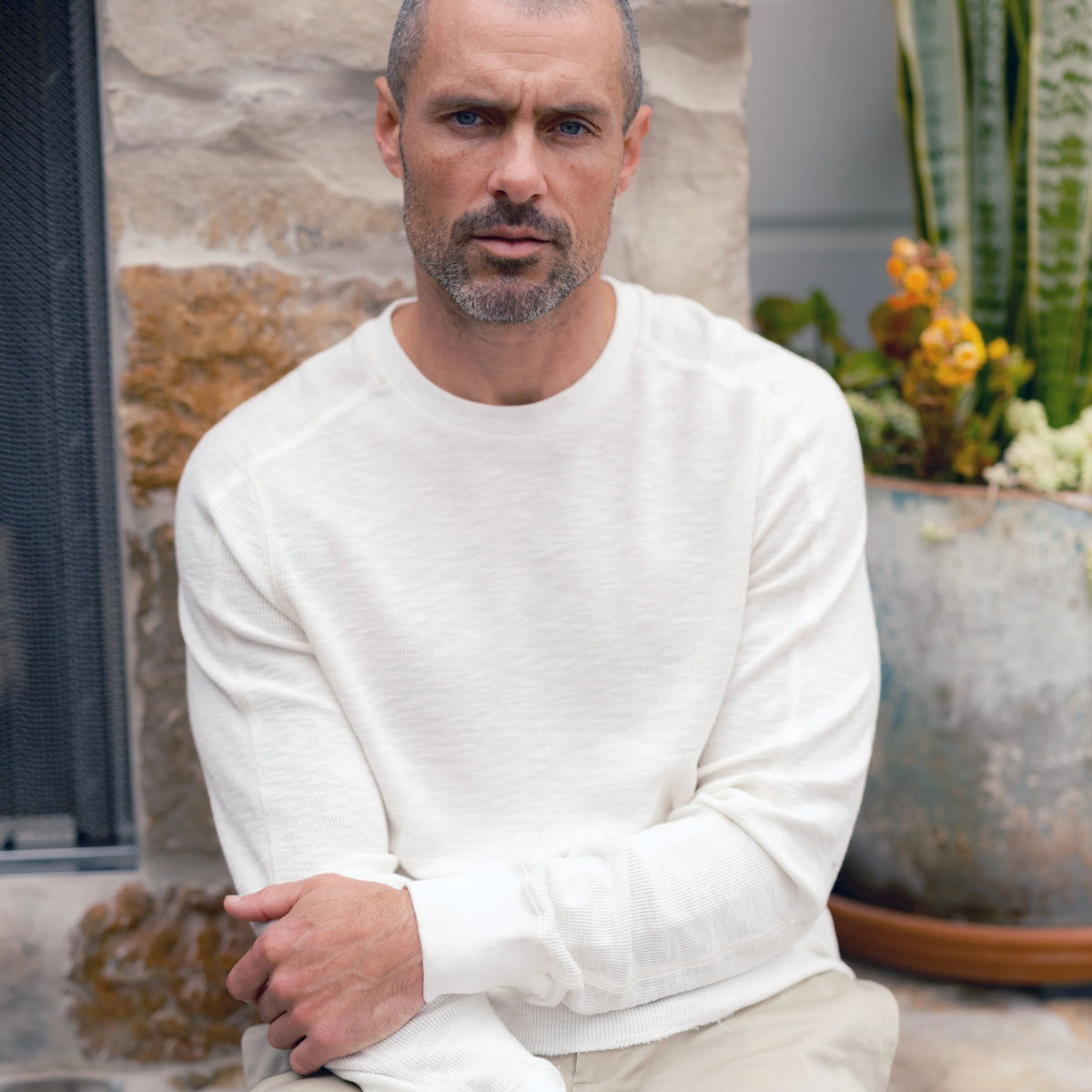 Clint Waffle Henley | Antique White