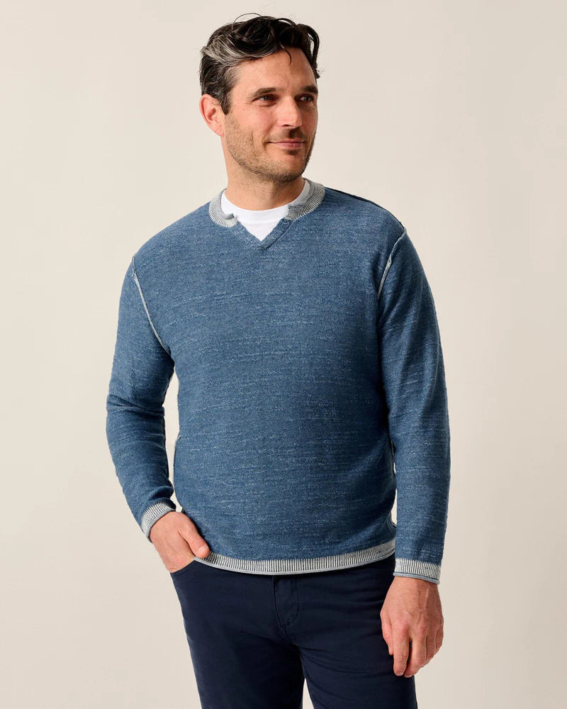 Jamesy Split Neck Cotton Sweater | Indigo