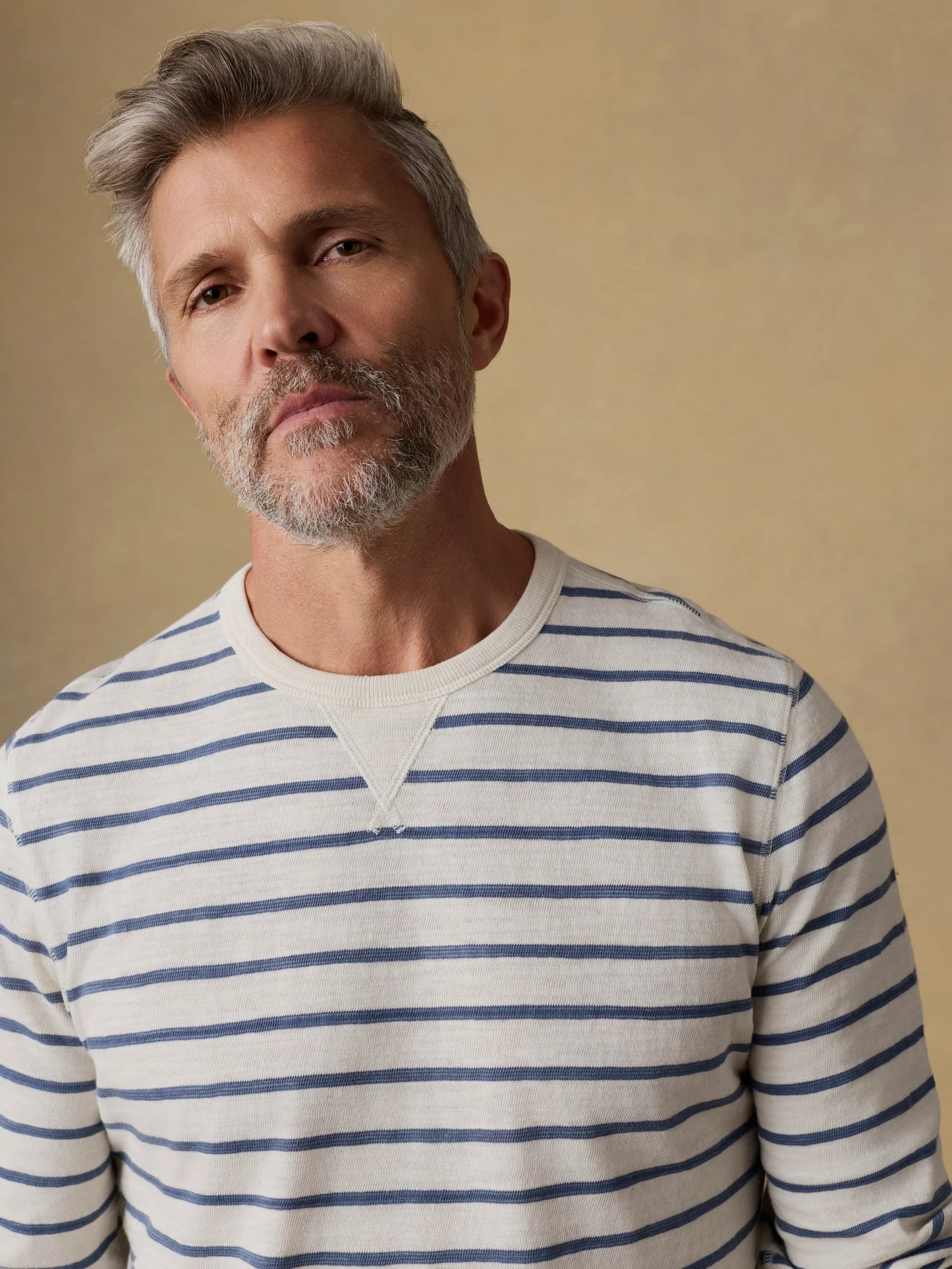 Sunwashed Slub Crew | Ivory Dusk Breton Stripe