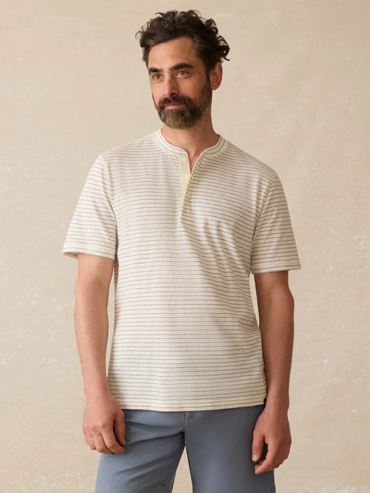 SS Sunwashed Henley | Cream Flint Stripe