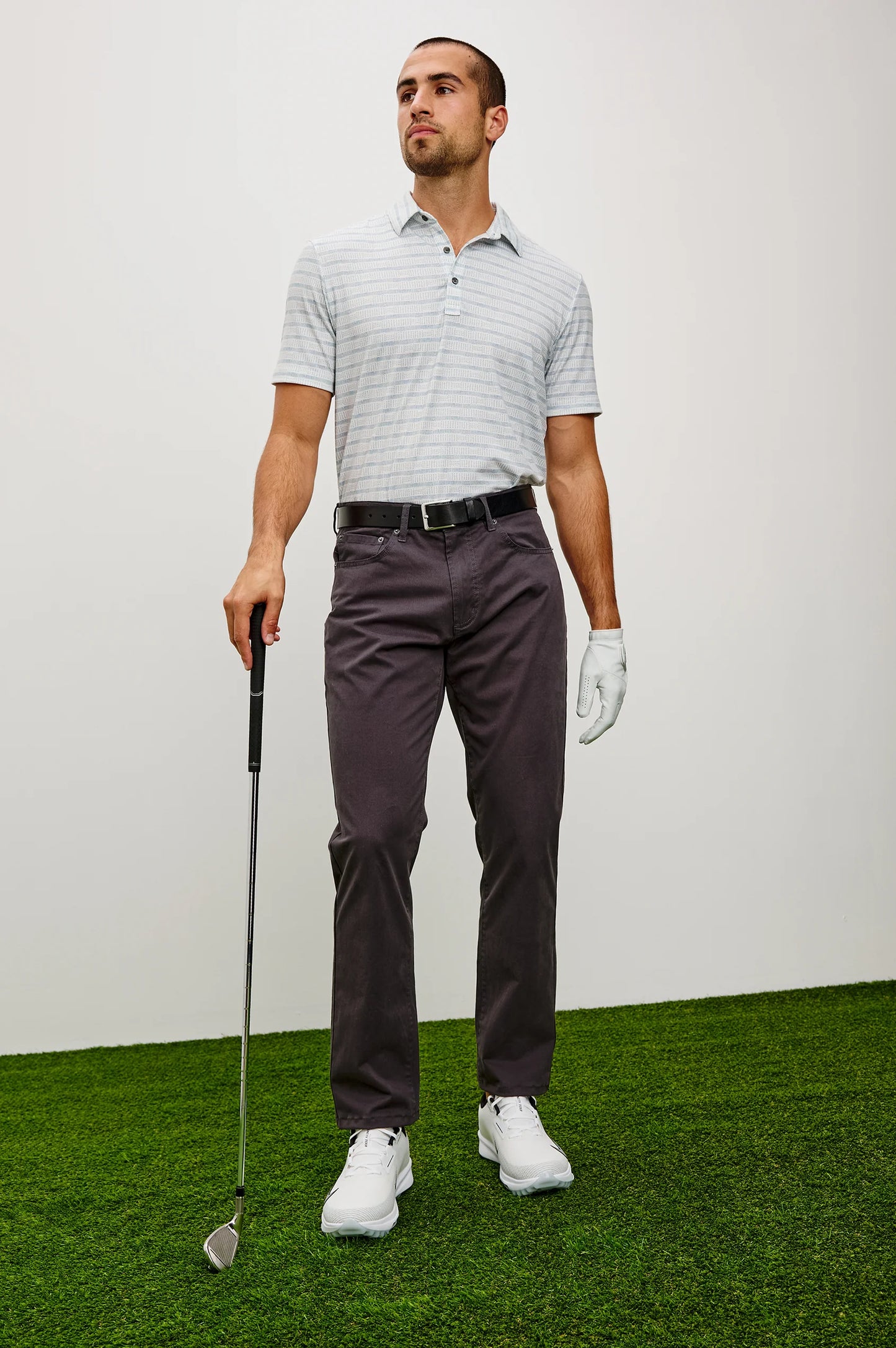 Merced Golf Polo | Sashiko Border White