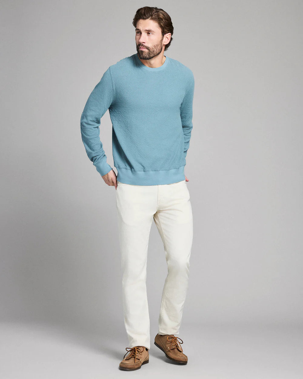 Crinkle Rib Crew | Steel Blue