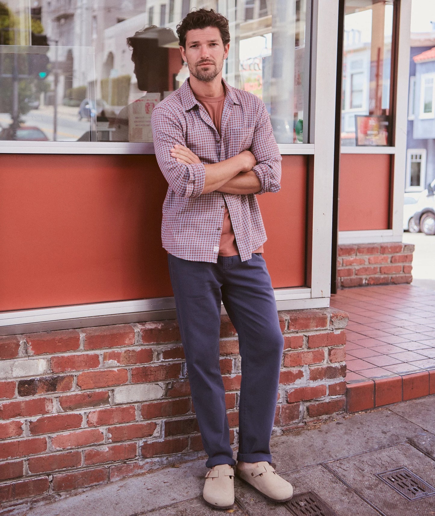 Classic Stretch Selvage Shirt | Burgundy/Blue Gingham