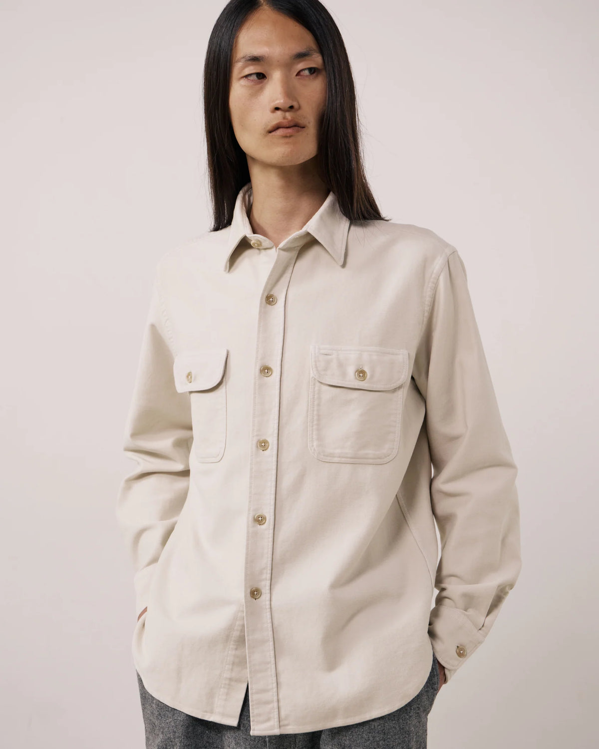 Paco Ecru Cotton Flannel Shirt | Stone