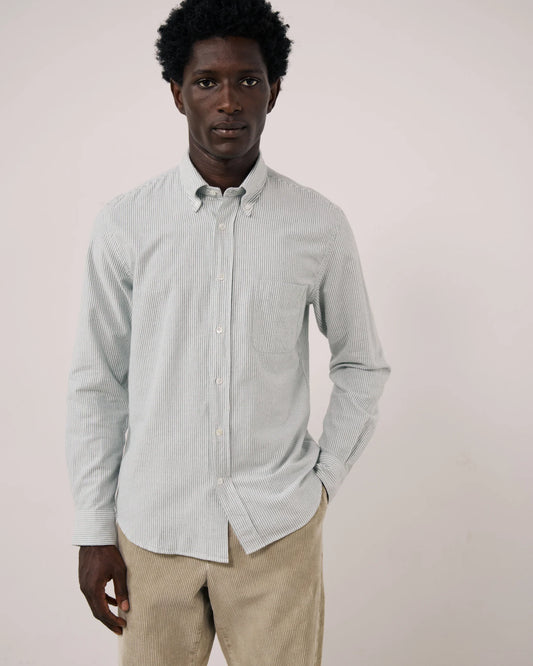 Pitt Brushed Oxford Shirt | Green Stripe