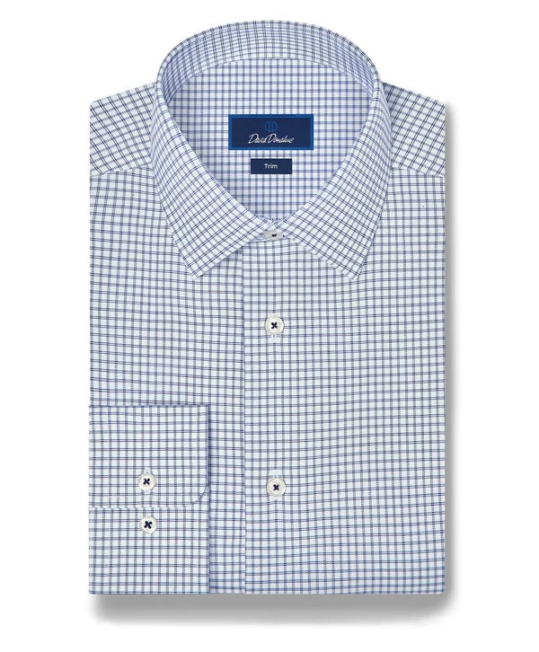 Twill Check Stretch Dress Shirt White & Navy