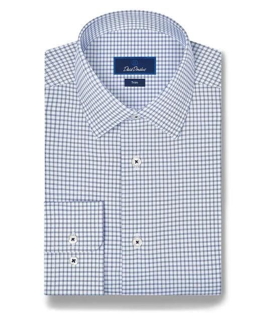 Twill Check Stretch Dress Shirt White & Navy