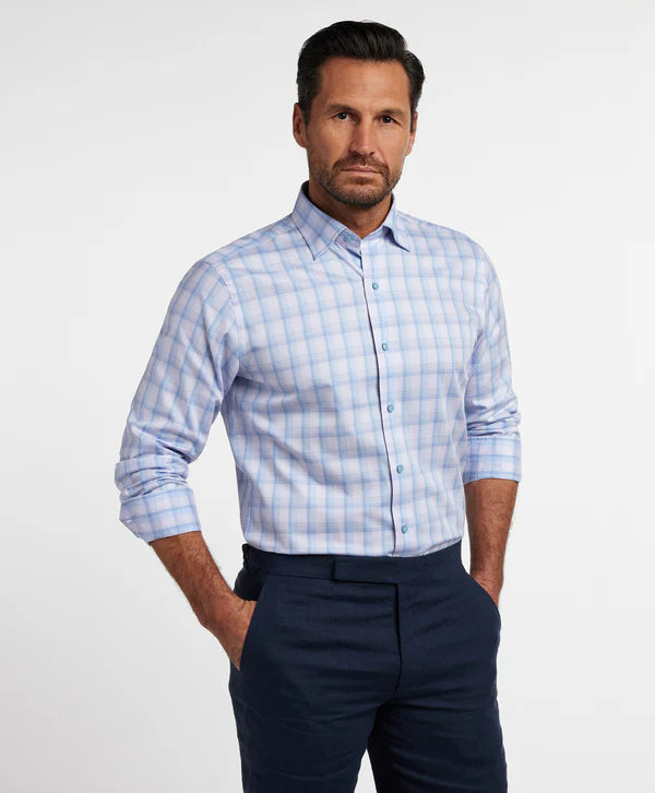 Blue & Pink Twill Check Sport Shirt