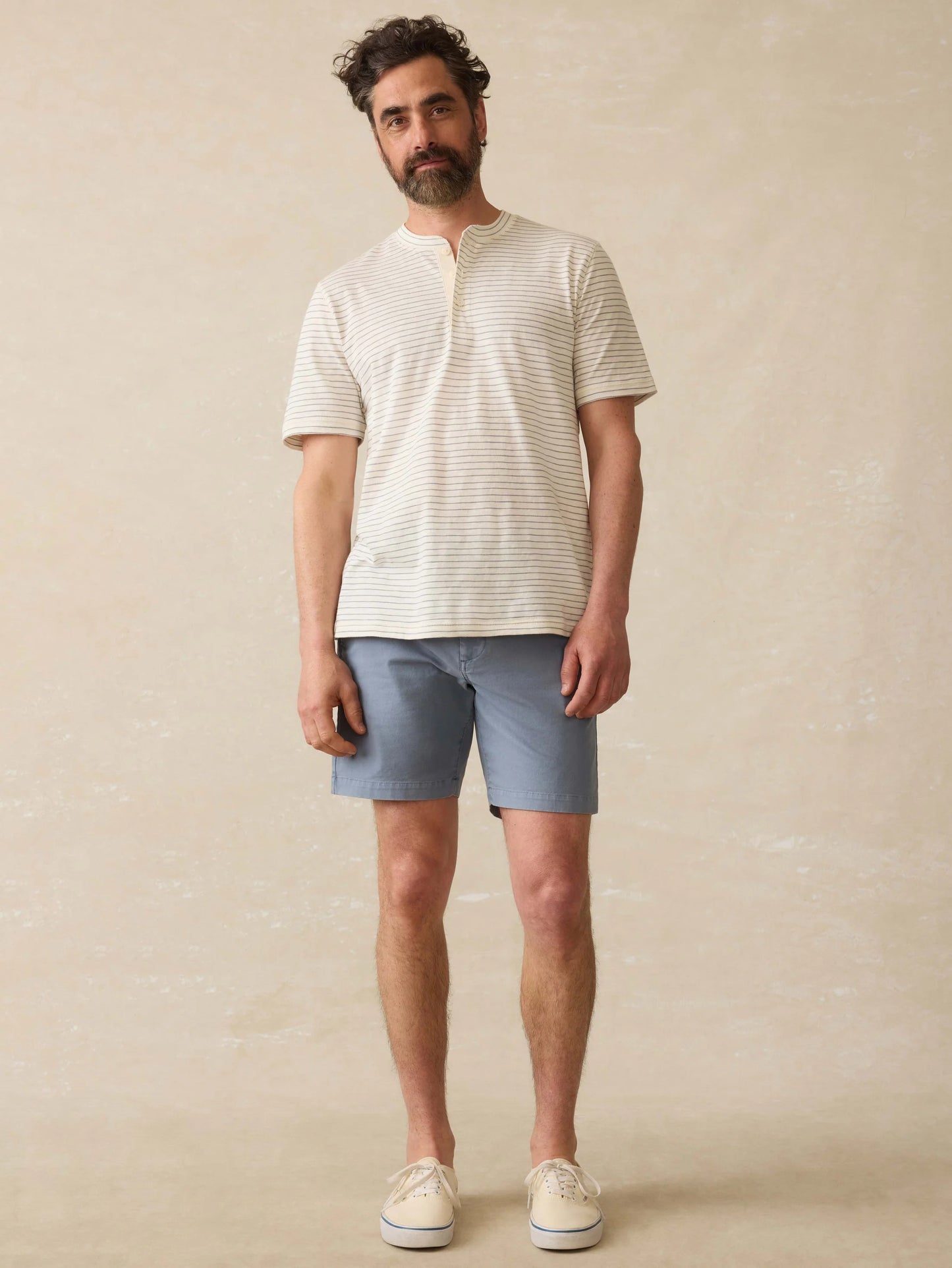 SS Sunwashed Henley | Cream Flint Stripe