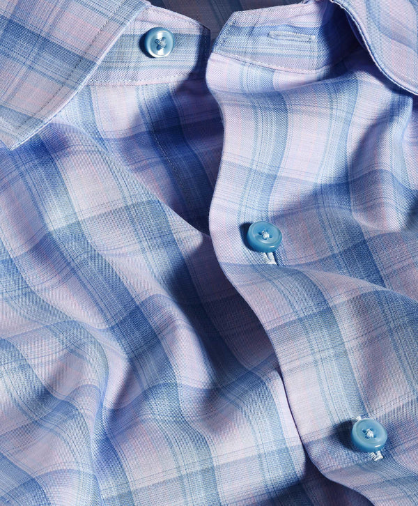 Blue & Pink Twill Check Sport Shirt