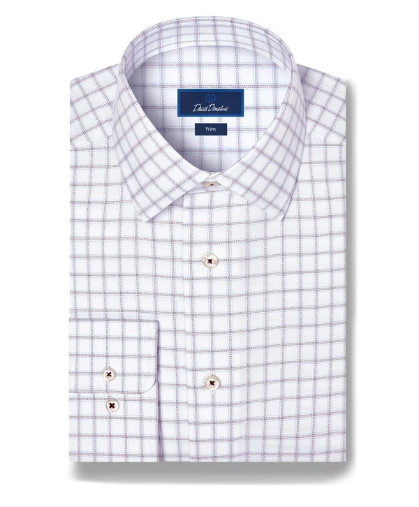 Windowpane Check Dress Shirt White & Merlot