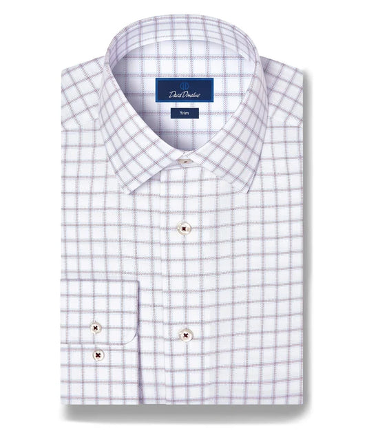 Windowpane Check Dress Shirt White & Merlot