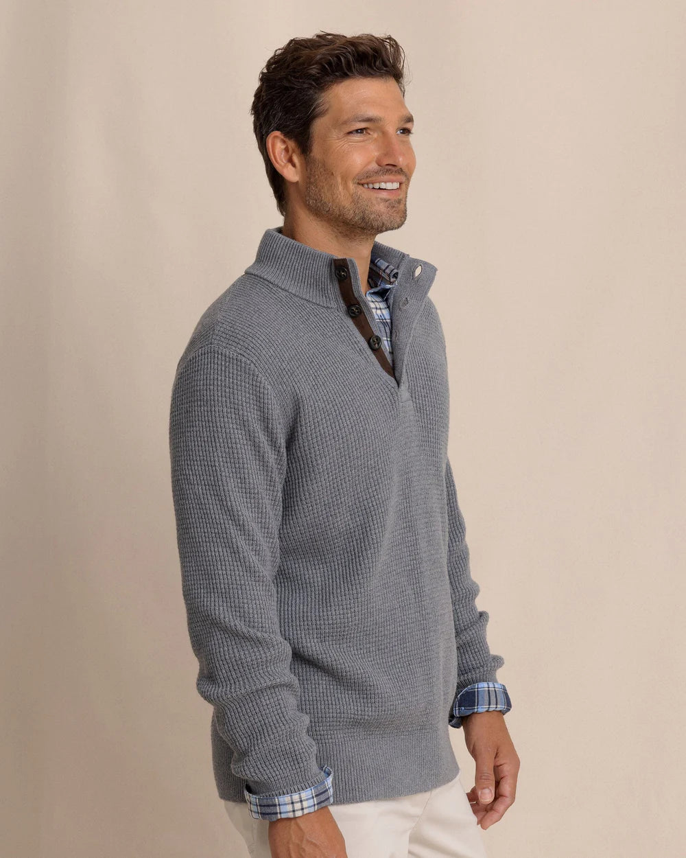 Bass Creek 1/4 Button Sweater | Heather Anchor Grey