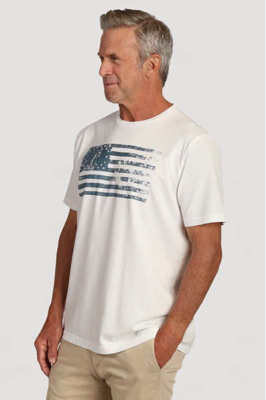 Vintage Combed Cotton Flag Crew | White