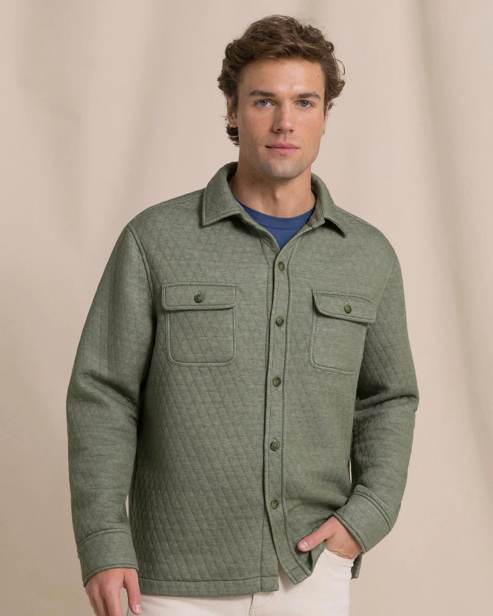 Heather Quilted Knit Shacket | Heather Cedar Green