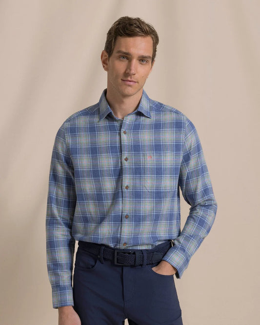 Ocean View Heather Brushed Twill Sportshirt | Heather Nautical Blue