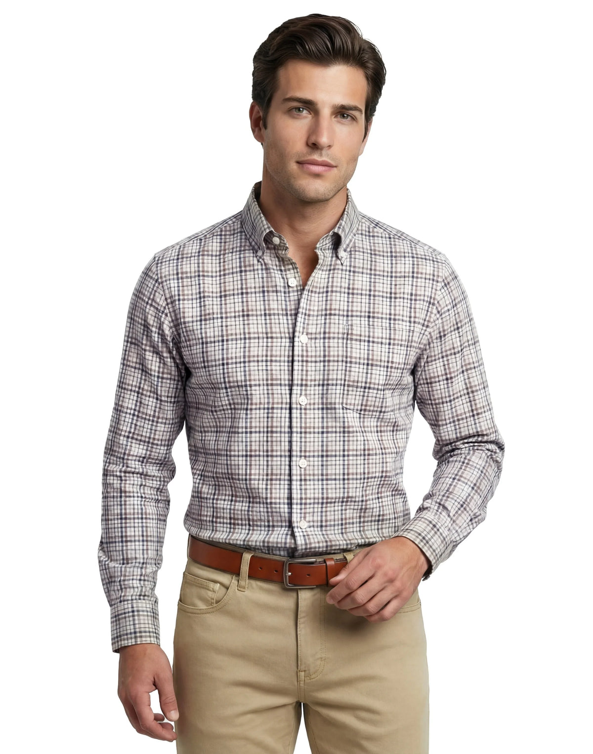 Newport Poplin Heathered Plaid | Khaki
